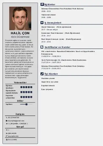 Fizik Öğretmeni CV Örnekleri cv indir